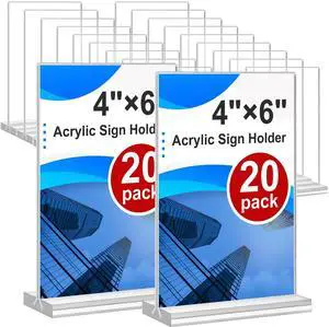 Acrylic Sign Holder 4x6, 20 Pack Clear Table Vertical Double Sided Table Menu Display, Plastic Desktop Picture Frames Stand Acrylic Paper Holder Tabletop Sign Holder for Wedding Office Show Fair Acrylic Sign Holder 4x6, 20 Pack Clear Table Vertical Double Sided Table Menu Display, Plastic Desktop Picture Frames Stand Acrylic Paper Holder Tabletop Sign Holder for Wedding Office Show Fair