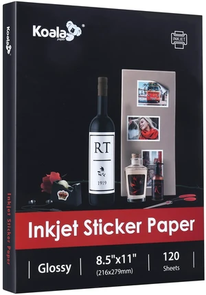 Printable Glossy Sticker Paper for Inkjet Printer, 120 Sheets White, 8.5x11 Inch Self-Adhesive Photo Sticker Printer Paper for Crafts Printable Glossy Sticker Paper for Inkjet Printer, 120 Sheets White, 8.5x11 Inch Self-Adhesive Photo Sticker Printer Paper for Crafts