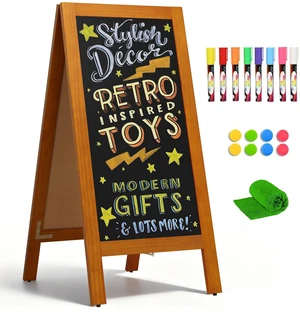 A-Frame Double-Sided Magnetic Chalkboard 40"x20", Caramel Solid Pine Wood, Freestanding Sandwich Board, For Business, Restaurants, Cafes, Weddings, 8 Liquid Markers, 8 Magnets, 1 Rag A-Frame Double-Sided Magnetic Chalkboard 40"x20", Caramel Solid Pine Wood, Freestanding Sandwich Board, For Business, Restaurants, Cafes, Weddings, 8 Liquid Markers, 8 Magnets, 1 Rag