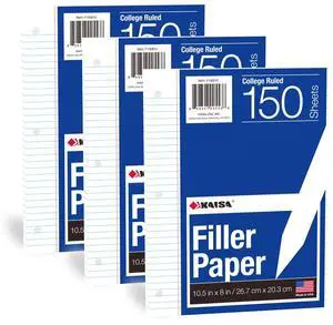 Loose Leaf Paper Filler Paper 8x10.5 inches, College Ruled, 3-Hole Punched for 3-Ring Binder, 150 Sheets/Pack (3 Pack) F15001C Loose Leaf Paper Filler Paper 8x10.5 inches, College Ruled, 3-Hole Punched for 3-Ring Binder, 150 Sheets/Pack (3 Pack) F15001C