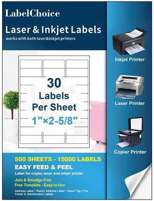 500 Sheets 15000 Pcs 30 Up Labels 1" x2-5/8 Shipping Address Labels for Laser & Inkjet Printers, Mailing Labels 30 per Sheet Return Address Stickers, 30 per Page on US Letter 500 Sheets 15000 Pcs 30 Up Labels 1" x2-5/8 Shipping Address Labels for Laser & Inkjet Printers, Mailing Labels 30 per Sheet Return Address Stickers, 30 per Page on US Letter