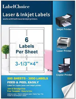500 Sheets 3000 Pcs 3-1/3 x 4 6 Up Shipping Address Labels for Laser & Inkjet Printers, 3-1/3" x 4" 6 per Sheet Shipping Mailing Stickers, 6 Labels per Page 500 Sheets 3000 Pcs 3-1/3 x 4 6 Up Shipping Address Labels for Laser & Inkjet Printers, 3-1/3" x 4" 6 per Sheet Shipping Mailing Stickers, 6 Labels per Page