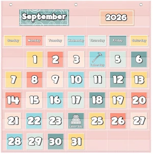 Classroom Monthly Calendar Pocket Chart for 2.75 * 2.75 Cards,Homeschool Supplies and Classroom Must Haves! Only Chart(Pink) Classroom Monthly Calendar Pocket Chart for 2.75 * 2.75 Cards,Homeschool Supplies and Classroom Must Haves! Only Chart(Pink)