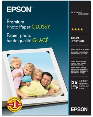 Premium Photo Paper Glossy 8.5x11 25 sheets S042183 High-gloss, heavyweight paper creates durable, smudge- and water-resistant photos for albums and frames Premium Photo Paper Glossy 8.5x11 25 sheets S042183 High-gloss, heavyweight paper creates durable, smudge- and water-resistant photos for albums and frames