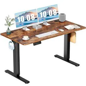 55 Inch Electric Standing Desk, Memory Adjustable Home Office Desk Sit Stand Up Desk for Work Home Office,Adjustable Desk, Rising Computer Table with Splice Board,Cable Management,Hook,Brown 55 Inch Electric Standing Desk, Memory Adjustable Home Office Desk Sit Stand Up Desk for Work Home Office,Adjustable Desk, Rising Computer Table with Splice Board,Cable Management,Hook,Brown