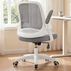 Office Desk Chair, Ergonomic Mesh with Flip-Up Armrests, Grey Lumbar Support, Height Adjustment, 360° Swivel and Rolling Base, Space-Saving Design for Home Office, Vanity or Study Office Desk Chair, Ergonomic Mesh with Flip-Up Armrests, Grey Lumbar Support, Height Adjustment, 360° Swivel and Rolling Base, Space-Saving Design for Home Office, Vanity or Study