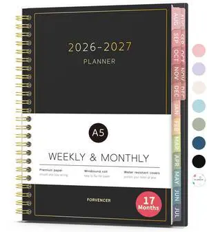 17 Month Academic Planner 2026-2027, Aug 2026-Dec 2027, 6.3"x8.4" Calendar Planner Weekly and Monthly, Daily Agenda Book Organizer, College School Supplies for Student Teacher, A5 Size, Black 17 Month Academic Planner 2026-2027, Aug 2026-Dec 2027, 6.3"x8.4" Calendar Planner Weekly and Monthly, Daily Agenda Book Organizer, College School Supplies for Student Teacher, A5 Size, Black