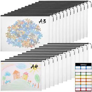 24pcs A4 Mesh Zipper Pouch File Bags, 12pcs Large A3 and 12pcs Letter A4,Black Reusable Zipper Bags for Organizing Storage, Waterproof Puzzle Bag, Board Game Storage and School Office Supplies 24pcs A4 Mesh Zipper Pouch File Bags, 12pcs Large A3 and 12pcs Letter A4,Black Reusable Zipper Bags for Organizing Storage, Waterproof Puzzle Bag, Board Game Storage and School Office Supplies