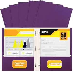 Purple Paper 2 Pocket Folders with Prongs, 50 Pack, Matte Texture, Letter Size Paper Folders, 50 Pack, with 3 Metal Prong Fastener Clips, Purple Purple Paper 2 Pocket Folders with Prongs, 50 Pack, Matte Texture, Letter Size Paper Folders, 50 Pack, with 3 Metal Prong Fastener Clips, Purple