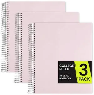 Pink 3 Subject Spiral Notebook College Ruled 3 Pack, 300 Pages 150 Sheets, 9 x 11 in, 6 Pack Waterproof Plastic Cover, Durable, School Notebooks, Homework, Test Prep Pink 3 Subject Spiral Notebook College Ruled 3 Pack, 300 Pages 150 Sheets, 9 x 11 in, 6 Pack Waterproof Plastic Cover, Durable, School Notebooks, Homework, Test Prep