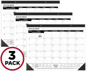 2026 Desk Calendar, Desk Pad, Monthly, 21-3/4" x 17", Large, Ruled Blocks, 3 Pack (AZSK240026), White 2026 Desk Calendar, Desk Pad, Monthly, 21-3/4" x 17", Large, Ruled Blocks, 3 Pack (AZSK240026), White