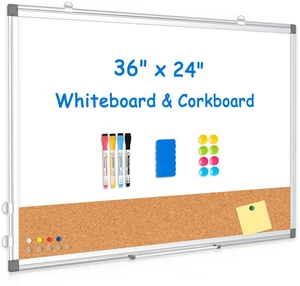 Whiteboard Cork Board Combo for Wall, 36" x 24" Dry Erase Whiteboard Double-Sided Magnetic, Corkboard White Board Combo, Bulletin Board, Aluminium Frame, Hang Wall Mount, Office Home School Whiteboard Cork Board Combo for Wall, 36" x 24" Dry Erase Whiteboard Double-Sided Magnetic, Corkboard White Board Combo, Bulletin Board, Aluminium Frame, Hang Wall Mount, Office Home School