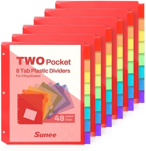 8 Tab Dividers with Pockets, Plastic Dividers for 3 Ring Binder, Subject Dividers with 2 Pockets, Binder Dividers for School Office Home Supplies, Bright Color, 6 Set 8 Tab Dividers with Pockets, Plastic Dividers for 3 Ring Binder, Subject Dividers with 2 Pockets, Binder Dividers for School Office Home Supplies, Bright Color, 6 Set