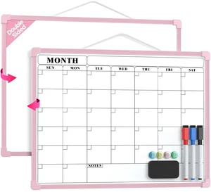 Monthly Calendar Dry Erase Board for Wall, 16"x12", Pink Frame Double-Sided, Hanging Small White Board, Portable Whiteboard for Planning, Drawing, Memo, to Do List, Home, Kitchen, Office Monthly Calendar Dry Erase Board for Wall, 16"x12", Pink Frame Double-Sided, Hanging Small White Board, Portable Whiteboard for Planning, Drawing, Memo, to Do List, Home, Kitchen, Office