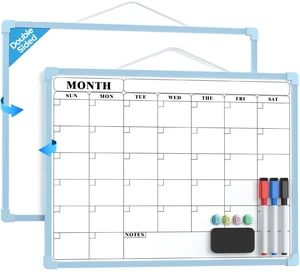Monthly Calendar Dry Erase Board for Wall, 16"x12", Blue Frame Double-Sided, Hanging Small White Board, Portable Whiteboard for Planning, Drawing, Memo, to Do List, Home, Kitchen, Office Monthly Calendar Dry Erase Board for Wall, 16"x12", Blue Frame Double-Sided, Hanging Small White Board, Portable Whiteboard for Planning, Drawing, Memo, to Do List, Home, Kitchen, Office