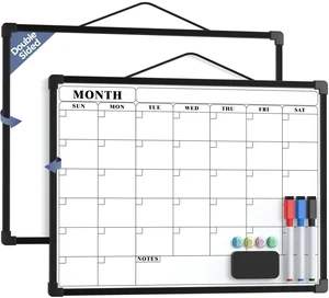 Monthly Calendar Dry Erase Board for Wall, 16"x12", Black Frame Double-Sided, Hanging Small White Board, Portable Whiteboard for Planning, Drawing, Memo, to Do List, Home, Kitchen, Office Monthly Calendar Dry Erase Board for Wall, 16"x12", Black Frame Double-Sided, Hanging Small White Board, Portable Whiteboard for Planning, Drawing, Memo, to Do List, Home, Kitchen, Office