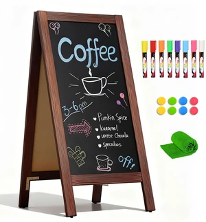 A-Frame Double-Sided Magnetic Chalkboard 40"x20", Rustic Brown Solid Pine Wood, Freestanding Sandwich Board, For Business, Restaurants, Cafes, Weddings, 8 Liquid Markers, 8 Magnets, 1 Rag A-Frame Double-Sided Magnetic Chalkboard 40"x20", Rustic Brown Solid Pine Wood, Freestanding Sandwich Board, For Business, Restaurants, Cafes, Weddings, 8 Liquid Markers, 8 Magnets, 1 Rag