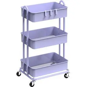 3-Tier Heavy Duty Metal Utility Rolling Cart, Purple 3-Tier Heavy Duty Metal Utility Rolling Cart, Purple