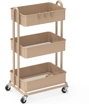 3-Tier Heavy Duty Metal Utility Rolling Cart, Khaki 3-Tier Heavy Duty Metal Utility Rolling Cart, Khaki