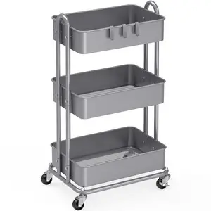 3-Tier Heavy Duty Metal Utility Rolling Cart, Silver 3-Tier Heavy Duty Metal Utility Rolling Cart, Silver