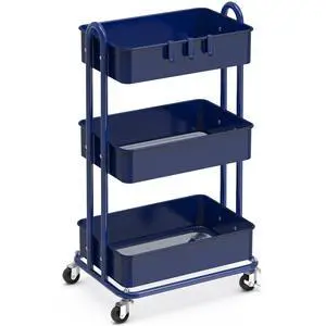 3-Tier Heavy Duty Metal Utility Rolling Cart, Navy 3-Tier Heavy Duty Metal Utility Rolling Cart, Navy