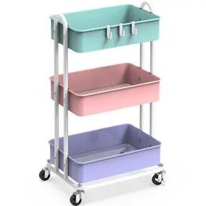3-Tier Heavy Duty Metal Utility Rolling Cart, Multicolor 3-Tier Heavy Duty Metal Utility Rolling Cart, Multicolor
