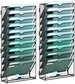 11-Tier Wall File Organizer, Wall Mounted Mail Sorter, 2 Pack Metal Mesh Hanging File Organizer with Open Compartments and Label Panels for Papers and Folders at Home, Office or School 11-Tier Wall File Organizer, Wall Mounted Mail Sorter, 2 Pack Metal Mesh Hanging File Organizer with Open Compartments and Label Panels for Papers and Folders at Home, Office or School