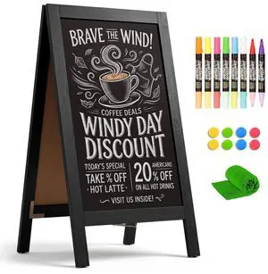 A-Frame Double-Sided Magnetic Chalkboard 40"x20", Black Solid Pine Wood, Freestanding Sandwich Board, For Business, Restaurants, Cafes, Weddings, 8 Liquid Markers, 8 Magnets, 1 Rag A-Frame Double-Sided Magnetic Chalkboard 40"x20", Black Solid Pine Wood, Freestanding Sandwich Board, For Business, Restaurants, Cafes, Weddings, 8 Liquid Markers, 8 Magnets, 1 Rag