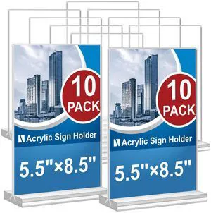 Acrylic Sign Holder 5.5 x 8.5, 10 Pack Double-Sided Stand up Table Top Clear Sign Holders, T Shape Plastic Acrylic Picture Frame Menu Flyer Paper Holder Display Stands for Office Store Wedding Party Acrylic Sign Holder 5.5 x 8.5, 10 Pack Double-Sided Stand up Table Top Clear Sign Holders, T Shape Plastic Acrylic Picture Frame Menu Flyer Paper Holder Display Stands for Office Store Wedding Party