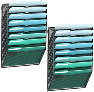 8-Tier Wall File Organizer, Wall Mounted Mail Sorter, 2 Pack Metal Mesh Hanging File Organizer with Open Compartments and Label Panels for Papers and Folders at Home, Office or School 8-Tier Wall File Organizer, Wall Mounted Mail Sorter, 2 Pack Metal Mesh Hanging File Organizer with Open Compartments and Label Panels for Papers and Folders at Home, Office or School