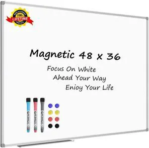 White Board Dry Erase Board 48 x 36 Inch, Magnetic Whiteboard 4 x 3 Silver Aluminium Frame, Set Including 1 Detachable Aluminum Marker Tray, 3 Dry Erase Markers, 8 Magnets White Board Dry Erase Board 48 x 36 Inch, Magnetic Whiteboard 4 x 3 Silver Aluminium Frame, Set Including 1 Detachable Aluminum Marker Tray, 3 Dry Erase Markers, 8 Magnets