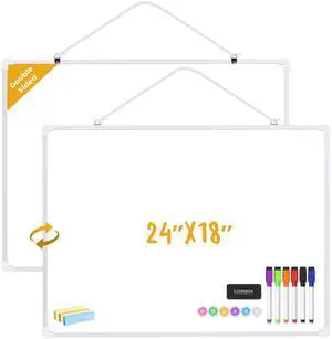 Dry Erase Board for Wall, 24" x 18" Double-Sided Hanging Magnetic Whiteboard with 6 Markers, 6 Magnets and 3 Mini Sticky Notes, Large White Board for Kids, School, Home, Office Dry Erase Board for Wall, 24" x 18" Double-Sided Hanging Magnetic Whiteboard with 6 Markers, 6 Magnets and 3 Mini Sticky Notes, Large White Board for Kids, School, Home, Office