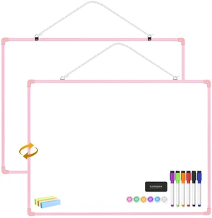 Dry Erase Board for Wall, 24" x 18" Double-Sided Hanging Magnetic Whiteboard with 6 Markers, 6 Magnets and 3 Mini Sticky Notes, Large White Board for School, Home, Office, Pink Frame Dry Erase Board for Wall, 24" x 18" Double-Sided Hanging Magnetic Whiteboard with 6 Markers, 6 Magnets and 3 Mini Sticky Notes, Large White Board for School, Home, Office, Pink Frame