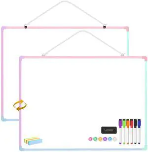 Dry Erase Board for Wall, 24" x 18" Double-Sided Hanging Magnetic Whiteboard with 6 Markers, 6 Magnets and 3 Mini Sticky Notes, Large White Board for School, Home, Office, Colorful Frame Dry Erase Board for Wall, 24" x 18" Double-Sided Hanging Magnetic Whiteboard with 6 Markers, 6 Magnets and 3 Mini Sticky Notes, Large White Board for School, Home, Office, Colorful Frame