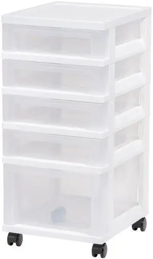 5-Drawer Rolling Storage Cart with Organizer Top, White/Clear Keep classroom supplies, teacher essentials, craft materials, and learning tools organized with easy-access drawers 5-Drawer Rolling Storage Cart with Organizer Top, White/Clear Keep classroom supplies, teacher essentials, craft materials, and learning tools organized with easy-access drawers
