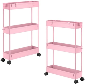 2-piece Set Slim Storage Cart 3 Tier,Bathroom Organizer Rolling Utility,Mobile Shelving Unit Slide Out for Office, Kitchen, Laundry Room & Narrow Places 2-piece Set Slim Storage Cart 3 Tier,Bathroom Organizer Rolling Utility,Mobile Shelving Unit Slide Out for Office, Kitchen, Laundry Room & Narrow Places
