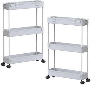 2-piece Set Slim Storage Cart 3 Tier,Bathroom Organizer Rolling Utility,Mobile Shelving Unit Slide Out for Office, Kitchen, Laundry Room & Narrow Places 2-piece Set Slim Storage Cart 3 Tier,Bathroom Organizer Rolling Utility,Mobile Shelving Unit Slide Out for Office, Kitchen, Laundry Room & Narrow Places