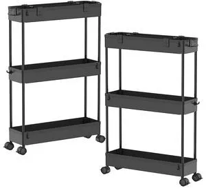 2-piece Set Slim Storage Cart 3 Tier,Bathroom Organizer Rolling Utility,Mobile Shelving Unit Slide Out for Office, Kitchen, Laundry Room & Narrow Places 2-piece Set Slim Storage Cart 3 Tier,Bathroom Organizer Rolling Utility,Mobile Shelving Unit Slide Out for Office, Kitchen, Laundry Room & Narrow Places