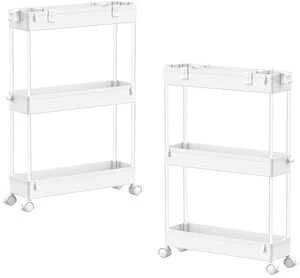 2-piece Set Slim Storage Cart 3 Tier,Bathroom Organizer Rolling Utility,Mobile Shelving Unit Slide Out for Office, Kitchen, Laundry Room & Narrow Places 2-piece Set Slim Storage Cart 3 Tier,Bathroom Organizer Rolling Utility,Mobile Shelving Unit Slide Out for Office, Kitchen, Laundry Room & Narrow Places
