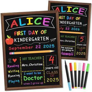 First & Last Day of School Board, 10.5 x 14 Inch Double Sided Back to School Chalkboard with Frame, Reusable Wooden 1st Day of Preschool/Kindergarten Sign for Kids/Girls/Boys First & Last Day of School Board, 10.5 x 14 Inch Double Sided Back to School Chalkboard with Frame, Reusable Wooden 1st Day of Preschool/Kindergarten Sign for Kids/Girls/Boys