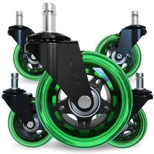 Original Office Chair Wheels (As Seen On PBS), Green Safe for hardwood floors & carpet, smooth & quiet casters, easy installation, universal fit, set of 5 Original Office Chair Wheels (As Seen On PBS), Green Safe for hardwood floors & carpet, smooth & quiet casters, easy installation, universal fit, set of 5
