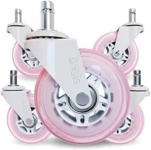 Original Office Chair Wheels (As Seen On PBS), Pink Safe for hardwood floors & carpet, smooth & quiet casters, easy installation, universal fit, set of 5 Original Office Chair Wheels (As Seen On PBS), Pink Safe for hardwood floors & carpet, smooth & quiet casters, easy installation, universal fit, set of 5