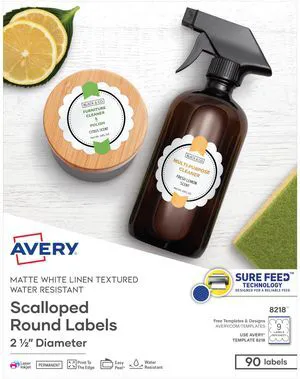 Scallop 2.5 Inch Round Labels with Sure Feed for Laser & Inkjet Printers, 90 White Labels (8218) Scallop 2.5 Inch Round Labels with Sure Feed for Laser & Inkjet Printers, 90 White Labels (8218)
