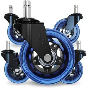Original Office Chair Wheels (As Seen On PBS), Blue Safe for hardwood floors & carpet, smooth & quiet casters, easy installation, universal fit, set of 5 Original Office Chair Wheels (As Seen On PBS), Blue Safe for hardwood floors & carpet, smooth & quiet casters, easy installation, universal fit, set of 5