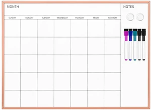 Monthly Calendar Whiteboard, 17" x 23", Rose Gold Frame Magnetic Dry Erase Calendar with 2 Magnets & 5 Whiteboard Pens, Monthly Calendar Whiteboard for Office School Home Monthly Calendar Whiteboard, 17" x 23", Rose Gold Frame Magnetic Dry Erase Calendar with 2 Magnets & 5 Whiteboard Pens, Monthly Calendar Whiteboard for Office School Home