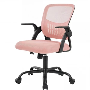Computer Desk Chair, Mesh Office Chair, Lumbar Support Ergonomic Mid-Back, Flip-Up Armrest, Adjustable Height, 360° Swivel Wheels, Home Office, Bedroom Comfy Arms, Black and Pink Computer Desk Chair, Mesh Office Chair, Lumbar Support Ergonomic Mid-Back, Flip-Up Armrest, Adjustable Height, 360° Swivel Wheels, Home Office, Bedroom Comfy Arms, Black and Pink