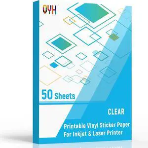 Premium Clear Printable Vinyl Sticker Paper, 50 Sheets Transparent Fast Dry Non Waterproof, for Inkjet & Laser Printers, Compatible With Cricut, 8.5 x 11 Vivid Prints Tear Resistant Decal Premium Clear Printable Vinyl Sticker Paper, 50 Sheets Transparent Fast Dry Non Waterproof, for Inkjet & Laser Printers, Compatible With Cricut, 8.5 x 11 Vivid Prints Tear Resistant Decal