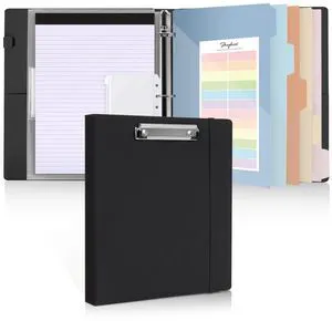 3 Ring Binder with Clipboard, 13.2" × 10.2" Faux Leather 1 Inch Binder Organizer with 5 Pocket Dividers, Notepad, Labels & 2 Storage Pockets for Teachers, Students, Nurses & Office Work 3 Ring Binder with Clipboard, 13.2" × 10.2" Faux Leather 1 Inch Binder Organizer with 5 Pocket Dividers, Notepad, Labels & 2 Storage Pockets for Teachers, Students, Nurses & Office Work