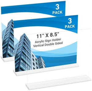 3 Pack Acrylic Sign Holder 11 x 8.5 Horizontal, Double-Sided Clear Sign Holder Plastic Stands for Display, T Shape Acrylic Table Sign Stands for Office Store Restaurants Wedding Party Decoration 3 Pack Acrylic Sign Holder 11 x 8.5 Horizontal, Double-Sided Clear Sign Holder Plastic Stands for Display, T Shape Acrylic Table Sign Stands for Office Store Restaurants Wedding Party Decoration