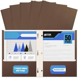 Brown Paper 2 Pocket Folders with Prongs, Matte Texture, Letter Size Paper Folders, 50 Pack, with 3 Metal Prong Fastener Clips, Brown Brown Paper 2 Pocket Folders with Prongs, Matte Texture, Letter Size Paper Folders, 50 Pack, with 3 Metal Prong Fastener Clips, Brown